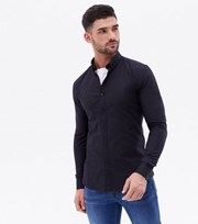 New Look Black Muscle Fit Long Sleeve Oxford Shirt